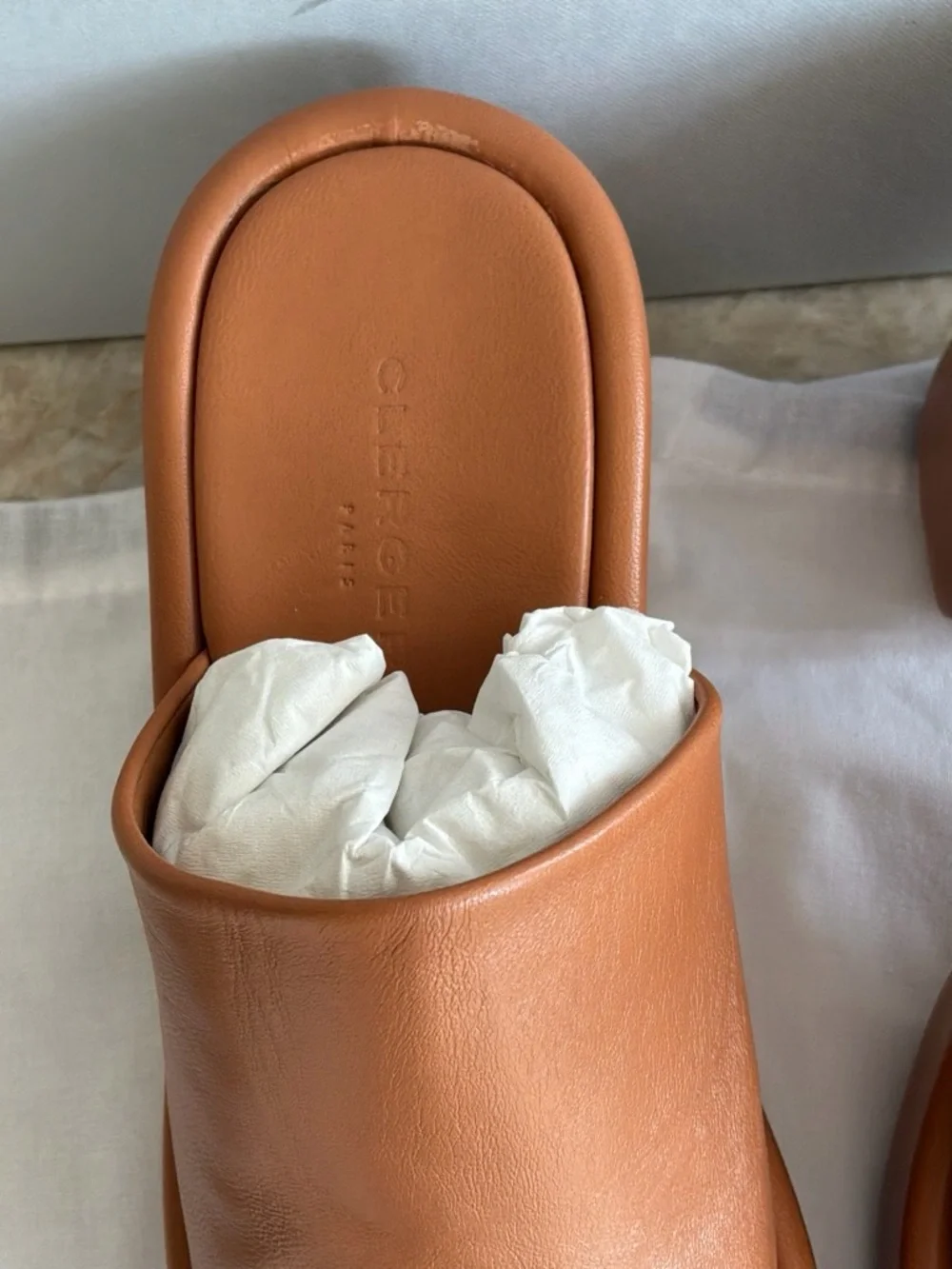 NIB Robert Clergerie Cognac Dodie or Dorice Leather Slide Mules sz 36 or US 6